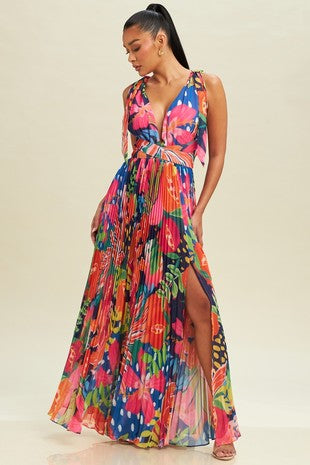 Tropic ties pleated maxin Dress